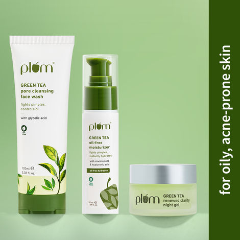 Buy Plum Green Tea AM to PM (Face Wash 100 ml + Moisturizer 50 gm + Night Cream 15 gm)-Purplle