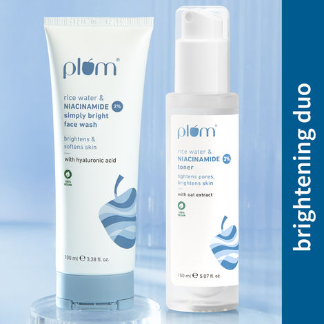 Buy Plum Daily Glow Duo – 3% Niacinamide & Rice Water Alcohol-Free Toner - 150 ml + 2% Niacinamide Face Wash With Rice Water -100 ml-Purplle
