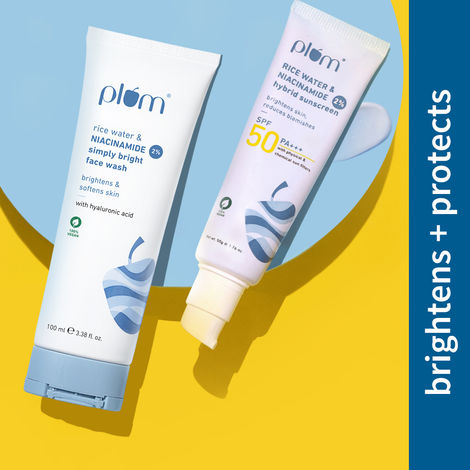 Buy Plum Bright & Protect Duo - 2% Niacinamide Face Wash With Rice Water - 100 ml + 2% Niacinamide Sunscreen SPF 50 PA+++ With Rice Water - 50 gm-Purplle