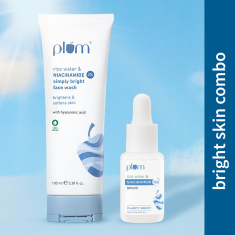 Buy Plum Clear & Bright Duo-10% Niacinamide Face Serum with Rice Water - 15 ml + 2% Niacinamide Face Wash With Rice Water - 100 ml-Purplle