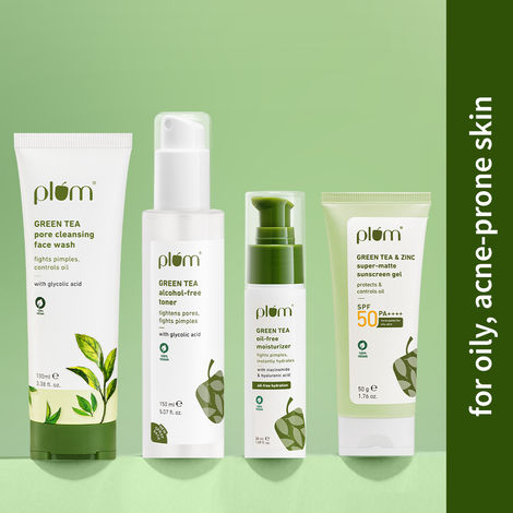 Buy Plum Green Tea CTMS Routine (Face Wash 100 ml + Toner 200 ml + Moisturizer 50 gm + Sunscreen 50 gm)-Purplle