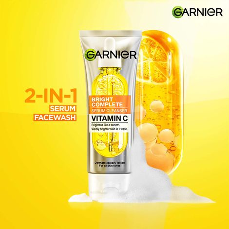 Buy Garnier Vitamin C + Serum Face Wash | Visibly Brighter Skin in Just 1 Wash | Gentle cleanser for Skin Brightening & Tan Removal | For dry , oily , sensitive skin | Facewash for Women & Men | 100 gm-Purplle