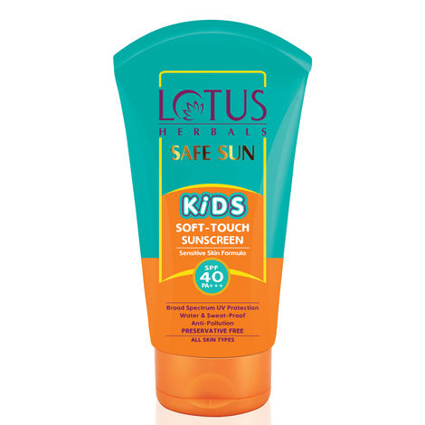 Buy Lotus Herbals Safe Sun Kids Soft-Touch Sunscreen | SPF 40 | PA+++ | Waterproof & Sweatproof | Preservative Free | Anti Pollution | All Skin Types | 80g-Purplle