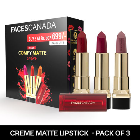 Buy FACES CANADA Comfy Matte Creme Lipstick Pack of 3 - Head Up High 03 + Told You So 17 + Livin' It Up 16 (4.2 gm x 3)-Purplle