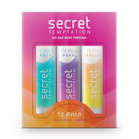 Buy Secret Temptation Te Amo Aqua, Breeze and Pearl No Gas Body Spray, Long Lasting Deodorants for Women, Pack of 3 (120ml each)|Perfume Body Spray-Purplle