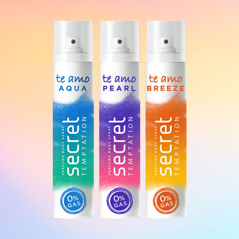 Buy Secret Temptation Te Amo Aqua, Breeze and Pearl No Gas Body Spray, Long Lasting Deodorants for Women, Pack of 3 (120ml each)|Perfume Body Spray-Purplle
