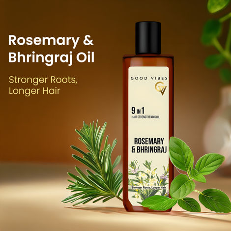 Buy Good Vibes Rosemary & Bhringraj 9 in 1 Hair Oil | Stronger Roots & Longer Hair | With Rosemary, Bhringraj, Amla, Neem, Curry Leaf, Jojoba, Brahmi, Cedarwood & Sage Oils | Anti Hair Fall Oil | Stimulates Hair Growth 300 ml-Purplle