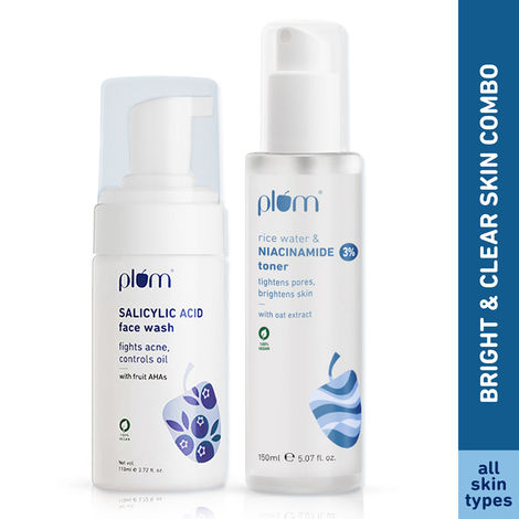 Buy Plum Clear & Hydrate Duo: Salicylic Acid Foaming Face Wash + Niacinamide Toner Combo Combo of 2-Purplle