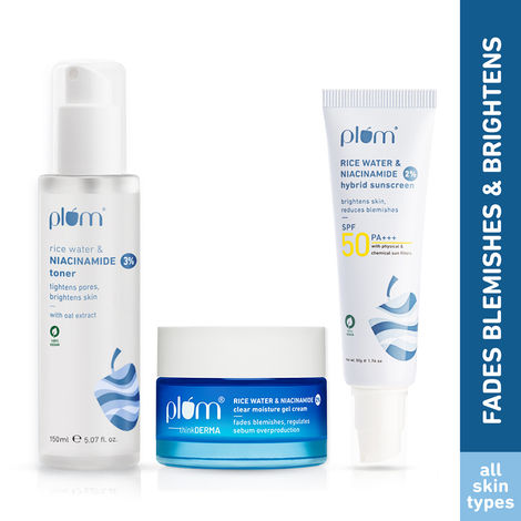 Buy Plum Niacinamide Anti Blemish Kit (Toner 150 ml + Moisturiser 50 ml + Sunscreen 50 gm) Combo of 3-Purplle