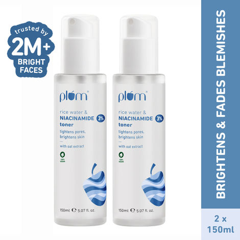 Buy Plum 3% Niacinamide Toner with Rice Water |Brightening Toner Duo | With Rice Water & Niacinamide | Brightens Skin | Reduces Pores & Blemishes | Alcohol-Free | Pack of 2 | 150 ml-Purplle