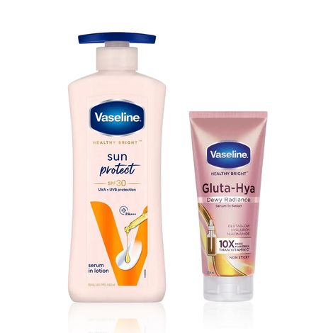 Buy Vaseline Radiance & Sun Protection Combo (Gluta-Hya Dewy Radiance Lotion – 200 ml + Sun Protect SPF 30 Body Lotion – 400 ml) Combo of 2-Purplle