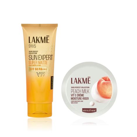 Buy Lakme Everyday Radiance Duo (Peach Milk Vit-E Creme Moisture-Riser – 100 gm + Matte Sunscreen SPF 50 PA+++ – 50 ml) Combo of 2-Purplle