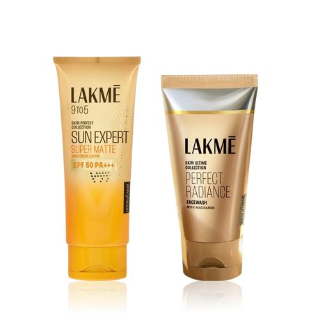 Buy Lakme AM Glow Protect Combo (Perfect Radiance Facewash – 50 gm + Matte Sunscreen SPF 50 PA+++ – 50 ml) Combo of 2-Purplle