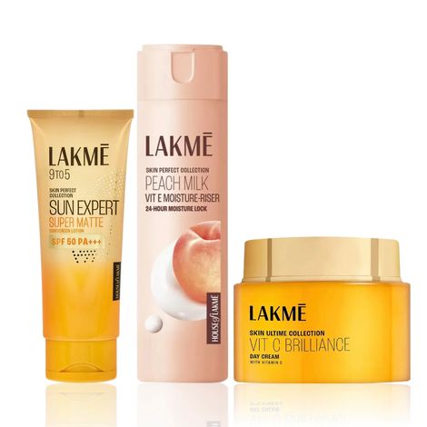 Buy Lakme Oil-Control + Matte Finish Combo (Lumi-Smooth AHA+ Facewash 100 gm + Matte Sunscreen SPF 50 100 ml + Peach Milk Vit E Moisturizer 120 ml) Combo of 3-Purplle