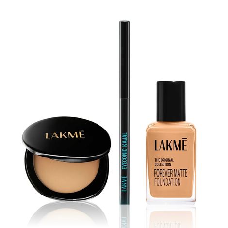 Buy Lakme Bold & Beautiful Combo (Forever Matte Foundation – 27 ml + Eyeconic Kajal – Deep Black – 0.35 gm + Ultimate Glam Compact – 8 gm) Combo of 3-Purplle