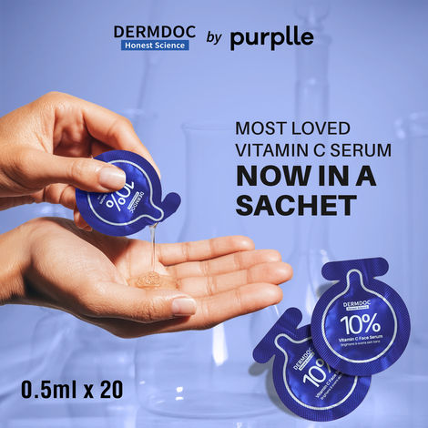 Buy DERMDOC 10% Vitamin C Face Serum Glow Pods (Pack of 20 * 0.5ml Each) | Potent Face Serum Sachets | Travel-Friendly | Brightening | Fights Dark Spots, Pigmentation & Dull Skin | Serum For Acne-Purplle