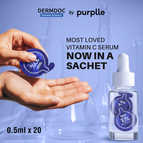 Buy DERMDOC 10% Vitamin C Face Serum Glow Pods (Pack of 20 * 0.5 ml Each) (10 ml) | Potent Face Serum Sachets | Travel-Friendly | Brightening | Fights Dark Spots, Pigmentation & Dull Skin | Serum For Acne-Purplle