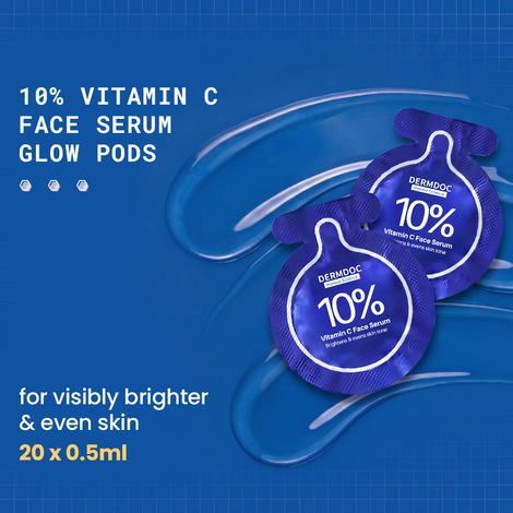 Buy DERMDOC 10% Vitamin C Face Serum Glow Pods (Pack of 20 * 0.5 ml Each) (10 ml) | Potent Face Serum Sachets | Travel-Friendly | Brightening | Fights Dark Spots, Pigmentation & Dull Skin | Serum For Acne-Purplle