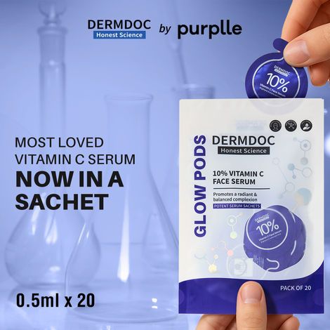 Buy DERMDOC 10% Vitamin C Face Serum Glow Pods (Pack of 20 * 0.5ml Each) | Potent Face Serum Sachets | Travel-Friendly | Brightening | Fights Dark Spots, Pigmentation & Dull Skin-Purplle