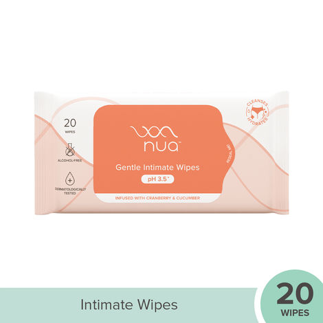 Buy Nua Gentle Intimate Wipes | Infused with Cranberry, Cucumber and Aloe | Alcohol and Artificial-Fragrance Free | 100% Biodegradable (20 Wipes)-Purplle