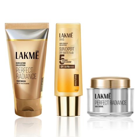 Buy Lakme Radiance Protect Kit (Lakme Perfect Radiance Brightening Facewash |50 gm + Sun Expert Dry Matte Fluid SPF 50++++ |50 ml + Perfect Radiance Brightening Day Cream| 50 gm Combo of 3-Purplle