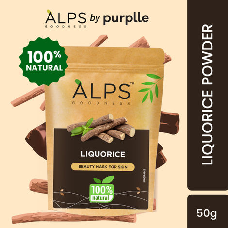 Buy Alps Goodness Powder - Liquorice/ Mulethi (50 gm) | 100% Natural Powder | No Chemicals, No Preservatives, No Pesticides | Can be used for Hair Mask and Face Mask | De tan pack | Tan removal Pack | Pack for hydrating and soothing scalp-Purplle