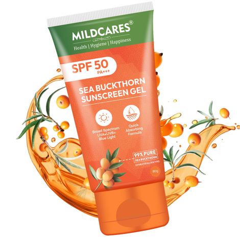 Buy MildCares Sunscreen Aqua Gel SPF 50 PA+++ | Infused with 99% Pure Sea Buckthorn | UV Protection | Lightweight & Nourishing | For All Skin Type, Men & Women (80 gm)-Purplle