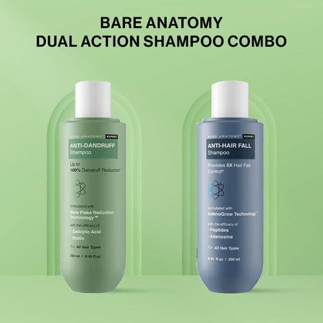 Buy Bare Anatomy Dual Action Shampoo Combo (Anti-Dandruff shampoo 250 ml + Anti Hair-Fall Shampoo 250 ml)-Purplle