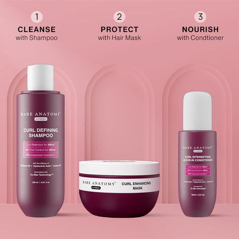 Buy Bare Anatomy Curl Care Kit (Shampoo 250 ml + Hair Mask 250 gm + Leave in Conditioner 140 ml)-Purplle