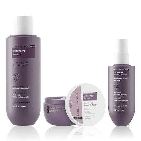 Buy Bare Anatomy No Frizz Combo (Anti Frizz Shampoo 250 ml + Anti Frizz Hair Mask 250 gm + Frizz free Leave in conditioner 150 ml)-Purplle
