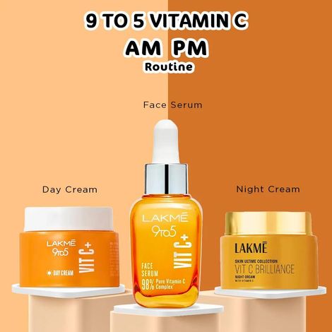 Buy Lakme 9 to 5 Vitamin C Night Cream 50 gm + Facial Serum With 98% Pure Vitamin C 15 ml + Vitamin C+ Day Cream 50 gm, Combo of 3-Purplle