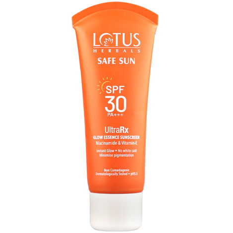 Buy Lotus Herbals SafeSun UltraRx Glow Essence Sunscreen SPF 30 for UV/Blue Filters Broad Spectrum Protection, Niacinamide & Vitamin E, Dewy Finish, Dermatologically Tested, Oily, Dry, Combination Skin, 50 gm-Purplle