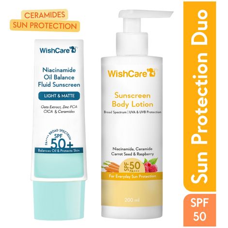 Buy WishCare Sun Protection SPF 50 PA++++ Duo with Niacinamide & Ceramide - No White Cast 250 ml-Purplle