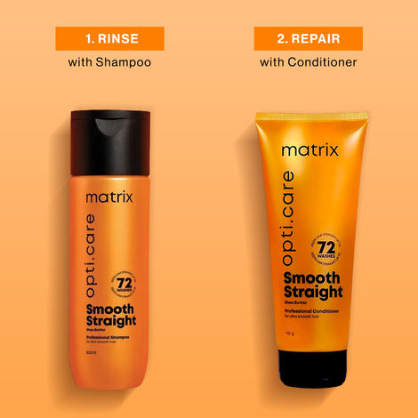 Buy Matrix Opti.Care Smooth Straight Professional Shampoo for Frizzy Hair 96Hr Frizz Control Used by 1 Lakh Hairstylists with Shea Butter 200 ml + Opti.Care Professional Anti-Frizz Conditioner | For Straight hair (200 ml + 98 gm)-Purplle