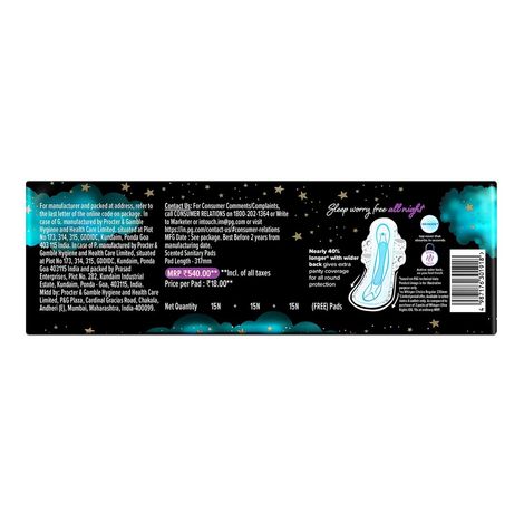 Buy Whisper Bindazzz Nights XXL Sanitary Pads Upto 0% Leaks All Night Long (45 pads)-Purplle