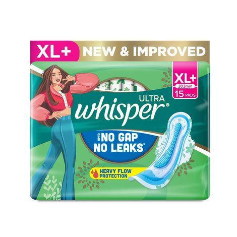 Buy Whisper Ultra Upto No Gap No Leaks Sanitary Pads, XL+ Pads, For Heavy Flow Protection, 15 pads-Purplle
