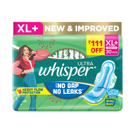 Buy Whisper Ultra Upto No Gap No Leaks Sanitary Pads, XL+ Pads, For Heavy Flow Protection, 30 pads-Purplle