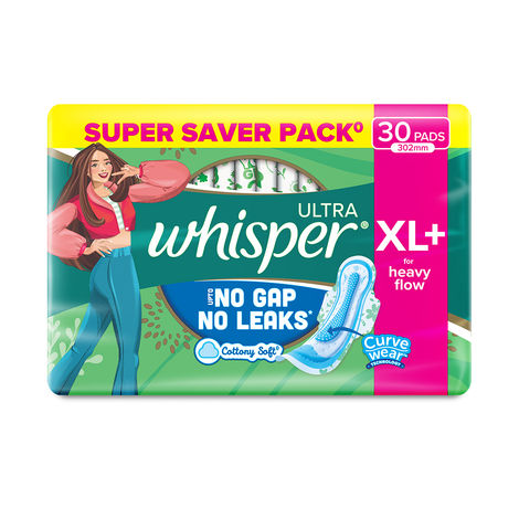 Buy Whisper Ultra Upto No Gap No Leaks Sanitary Pads, XL+ Pads, For Heavy Flow Protection, 30 pads-Purplle