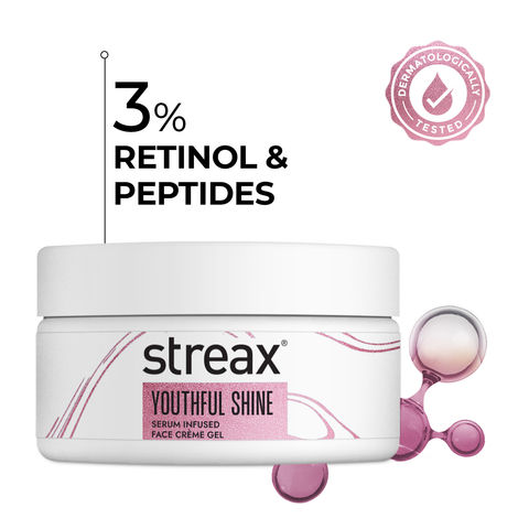 Buy Streax Youthful Shine Serum Infused Face Cream Gel, 50 gm with 3% Retinol & Peptides Complex-Purplle