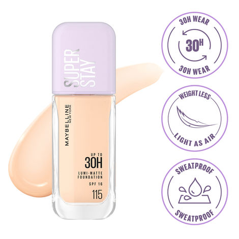 Buy Maybelline New York Super Stay Lumi-Matte Liquid Foundation 30H Longwear yet Light-As-Air, 115, 35 ml-Purplle