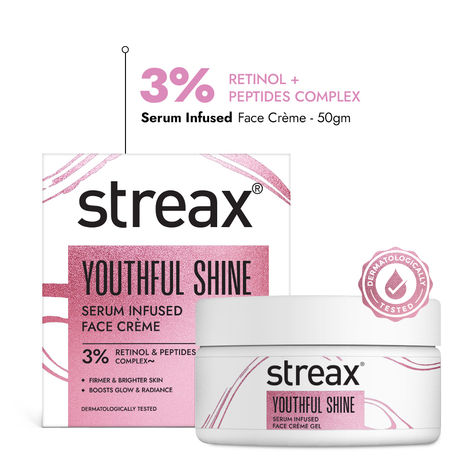 Buy Streax Youthful Shine Serum Infused Face Cream Gel, 50 gm with 3% Retinol & Peptides Complex-Purplle