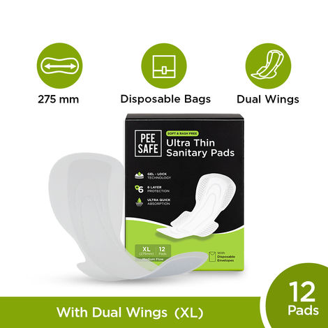 Buy Pee Safe Ultra Thin Cottony Soft & Rash Free Sanitary Pads - XL ( 12 Pads)-Purplle