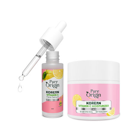 Buy Pure Origin Korean Vitamin C Brightening Face Serum (30 ml) & Vit C Gel Moisturizer (100 gm) Combo of 2 | Fades Dark Spots, Pigmentation & Corrects Skin Tone | For All Skin Types-Purplle