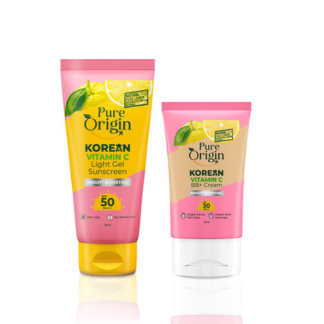 Buy Pure Origin Korean Vitamin C Gel Sunscreen (50 gm) & BB+ Cream (30 ml) | No White Cast, SPF 50 & PA+++ | Instant Spot Coverage | Long-lasting & Matte-finish | For All Skin Types - Combo of 2-Purplle