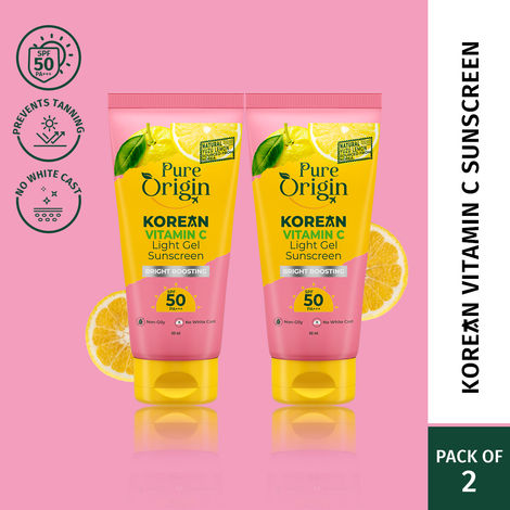 Buy Pure Origin Korean Vitamin C Light Gel Sunscreen with SPF 50 & PA+++ | No White Cast | Suitable for Oily, Dry & Combination Skin | Broad Spectrum, Non-sticky & Lightweight | Brightens Skin & Prevents Tan | 50 gm (Pack of 2)-Purplle
