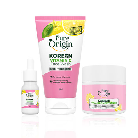Buy Pure Origin Korean Vitamin C Bright Boosting Kit | Face Wash (150 ml), Serum (10 ml) & Vit C Gel Moisturizer (100 gm) | Reduces Spots, Dullness & Evens Tone | Visibly Bright Skin | For All Skin Types - Combo of 3-Purplle