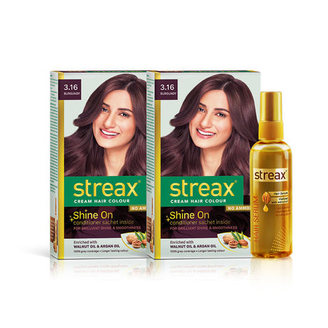 Buy Streax Hair Colour Burgandy + Streax Walnut Seum 45 ml-Purplle