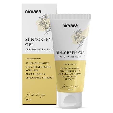 Buy Nirvasa Sunscreen Gel with 5% Niacinamide for 98% UVA/UVB Protection | Lightweight, No White Cast & Broad Spectrum PA +++, Sunscreen SPF 50 for All Skin Types | Sunscreen for Women & Men 50 ml-Purplle