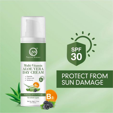Nuerma Science Multi-Vitamin Aloe Vera Day Cream (SPF 30) with Peptide,  Vitamin B3 & Mulberry (30 gm)