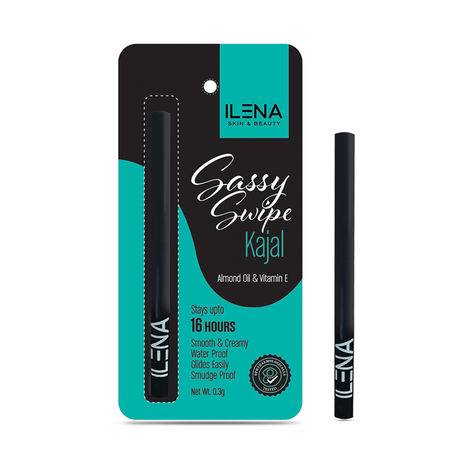 Buy Ilena Sassy Swipe Kajal, 16 Hours Long-Lasting, Waterproof, With Almond Oil And Vitamin E, (0.3 gm), Black, No Chemical, Cruelty & Paraben Free-Purplle